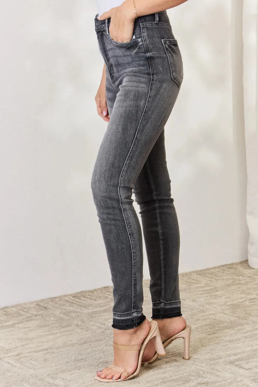 Full Size High Waist Tummy Control Release Hem Skinny Jeans