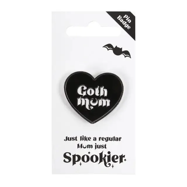 Goth Mum Black Heart Mother's Day Pin Badge