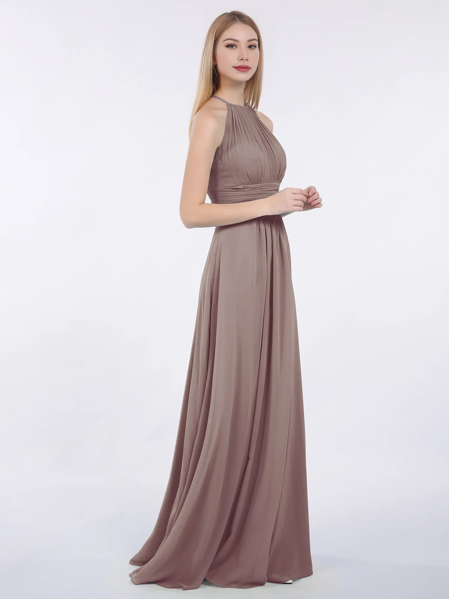 Halter Chiffon Maxi Dress Bridesmaid Dresses Dusk A-Line Long Dress