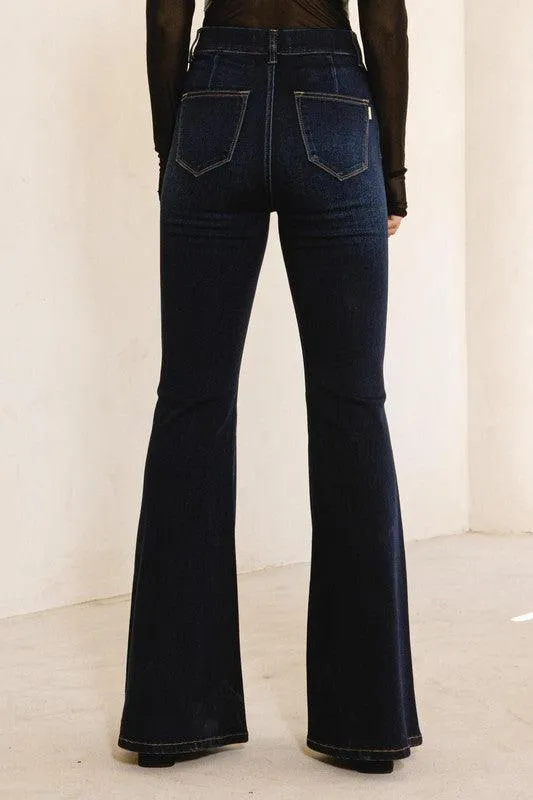 High Waisted Flare Blue Jeans