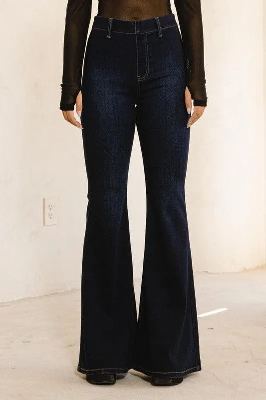 High Waisted Flare Blue Jeans