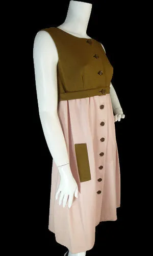 Jacques Tiffeau Designer Pink and Brown Wool Vintage Dress