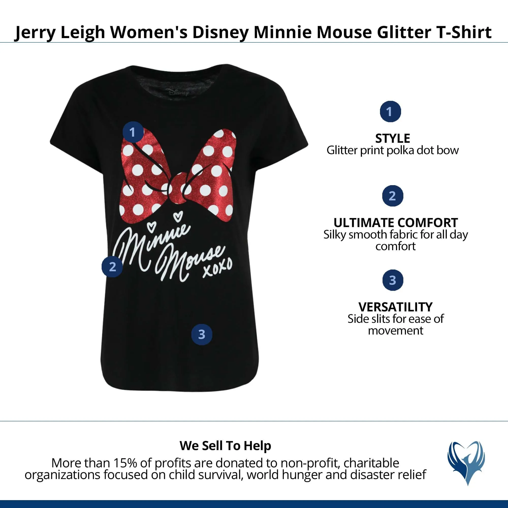 Jerry Leigh Women's Disney Minnie Mouse Glitter T-Shirt