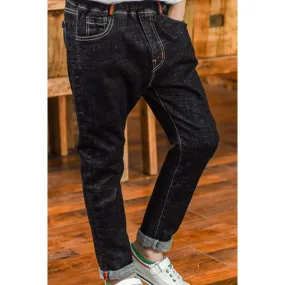 Kids Boys Slim Straight Leg Elastic Waist Casual Jeans - BJN80296