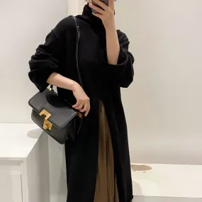 [Korean Style] Fleur Front Slit Long Sweater Turtleneck