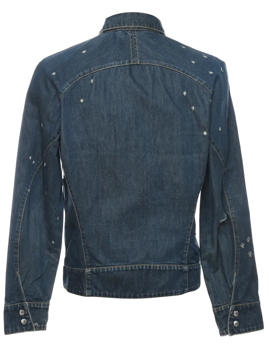 Levi's Distressed Zip-Front Dark Wash 1990s Denim Jacket - M