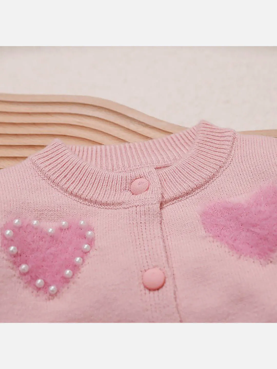 Little Surprise Box Baby Pink Pearl Hearts Warmer cardigan Sweater for Kids