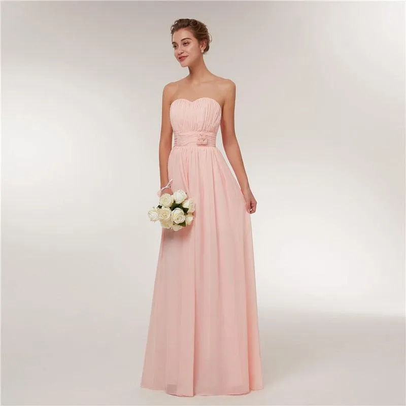 Long Chiffon Blush Pink Bridesmaid Dresses