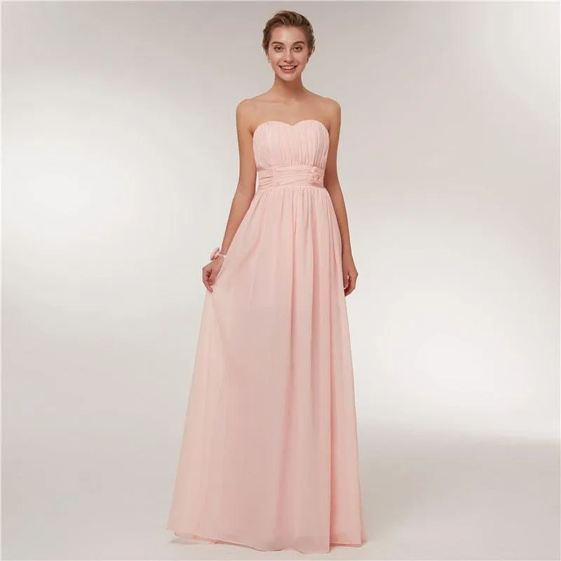 Long Chiffon Blush Pink Bridesmaid Dresses