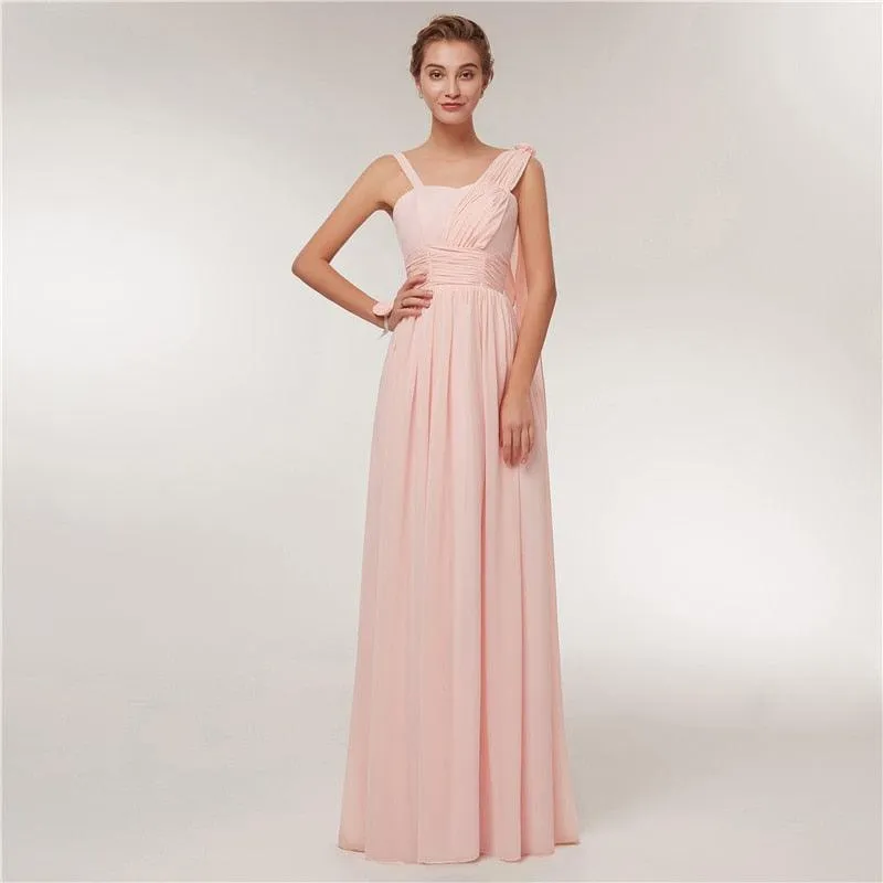 Long Chiffon Blush Pink Bridesmaid Dresses