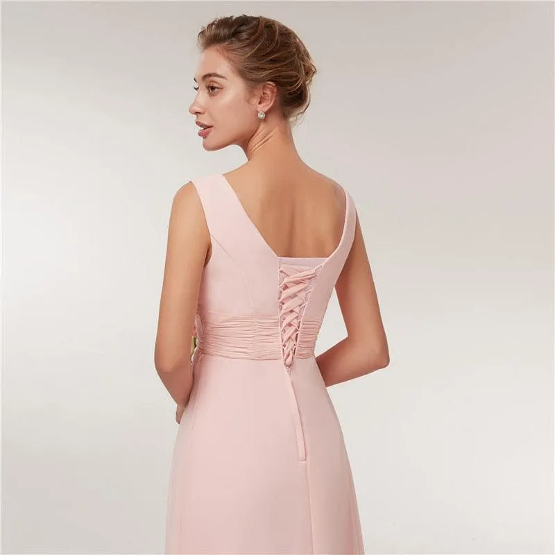 Long Chiffon Blush Pink Bridesmaid Dresses