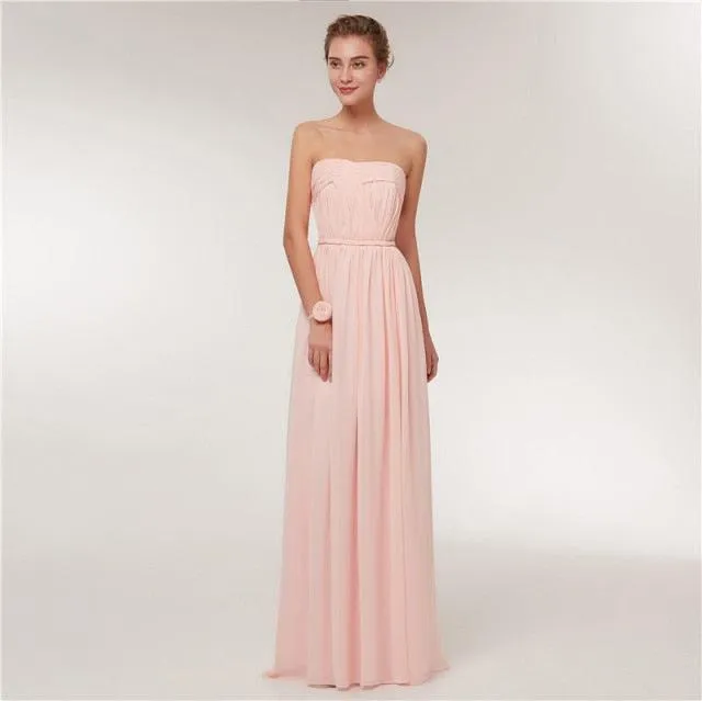 Long Chiffon Blush Pink Bridesmaid Dresses