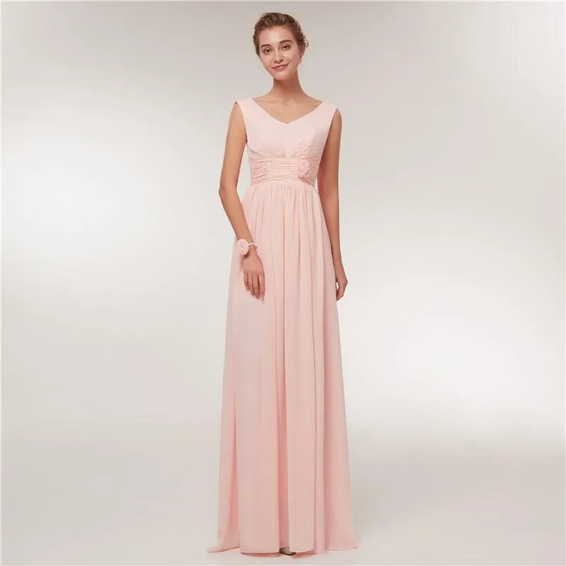 Long Chiffon Blush Pink Bridesmaid Dresses