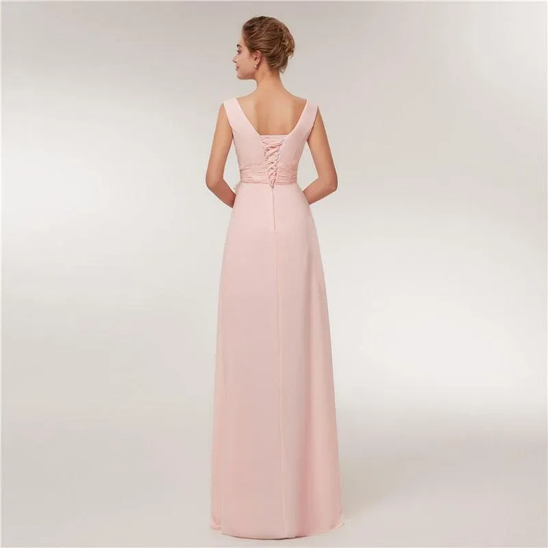 Long Chiffon Blush Pink Bridesmaid Dresses