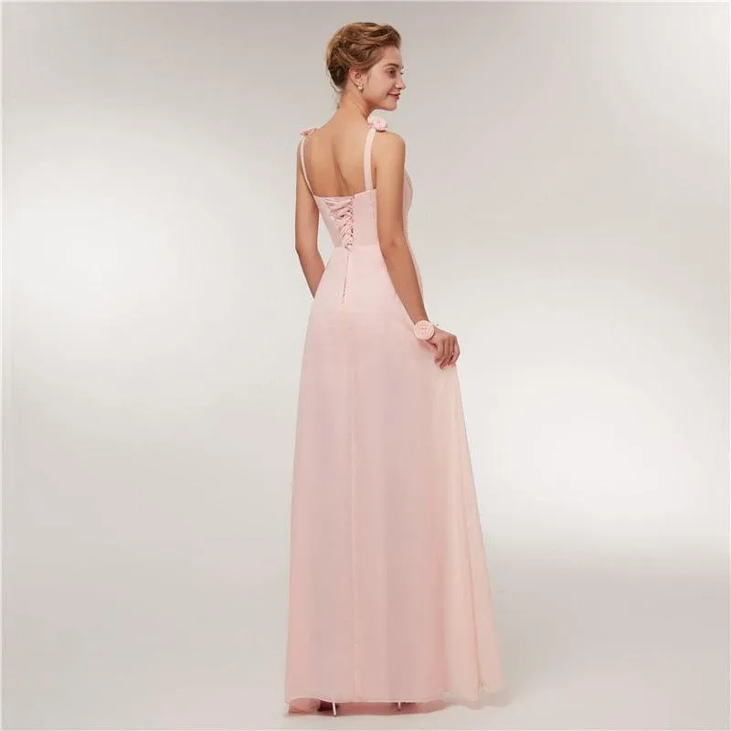 Long Chiffon Blush Pink Bridesmaid Dresses