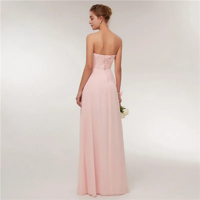 Long Chiffon Blush Pink Bridesmaid Dresses