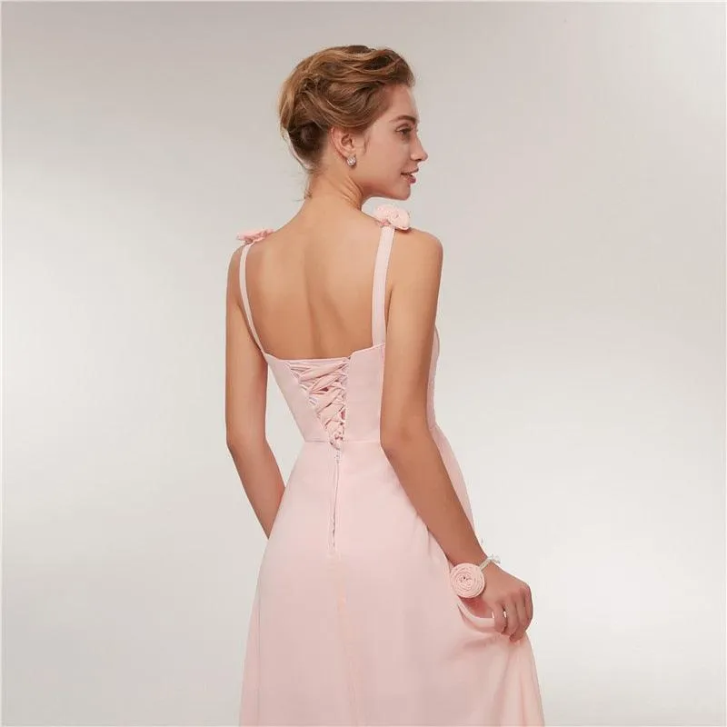 Long Chiffon Blush Pink Bridesmaid Dresses