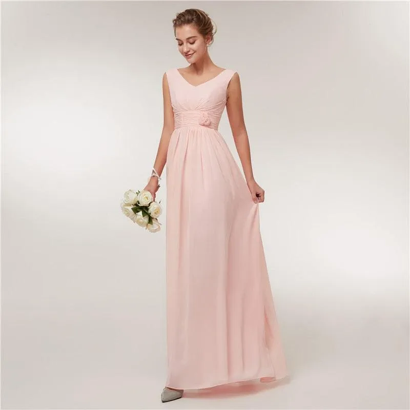 Long Chiffon Blush Pink Bridesmaid Dresses