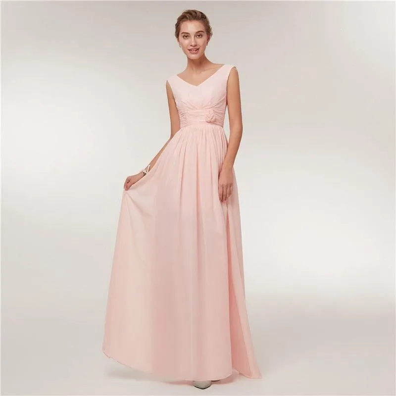 Long Chiffon Blush Pink Bridesmaid Dresses