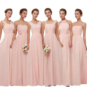 Long Chiffon Blush Pink Bridesmaid Dresses