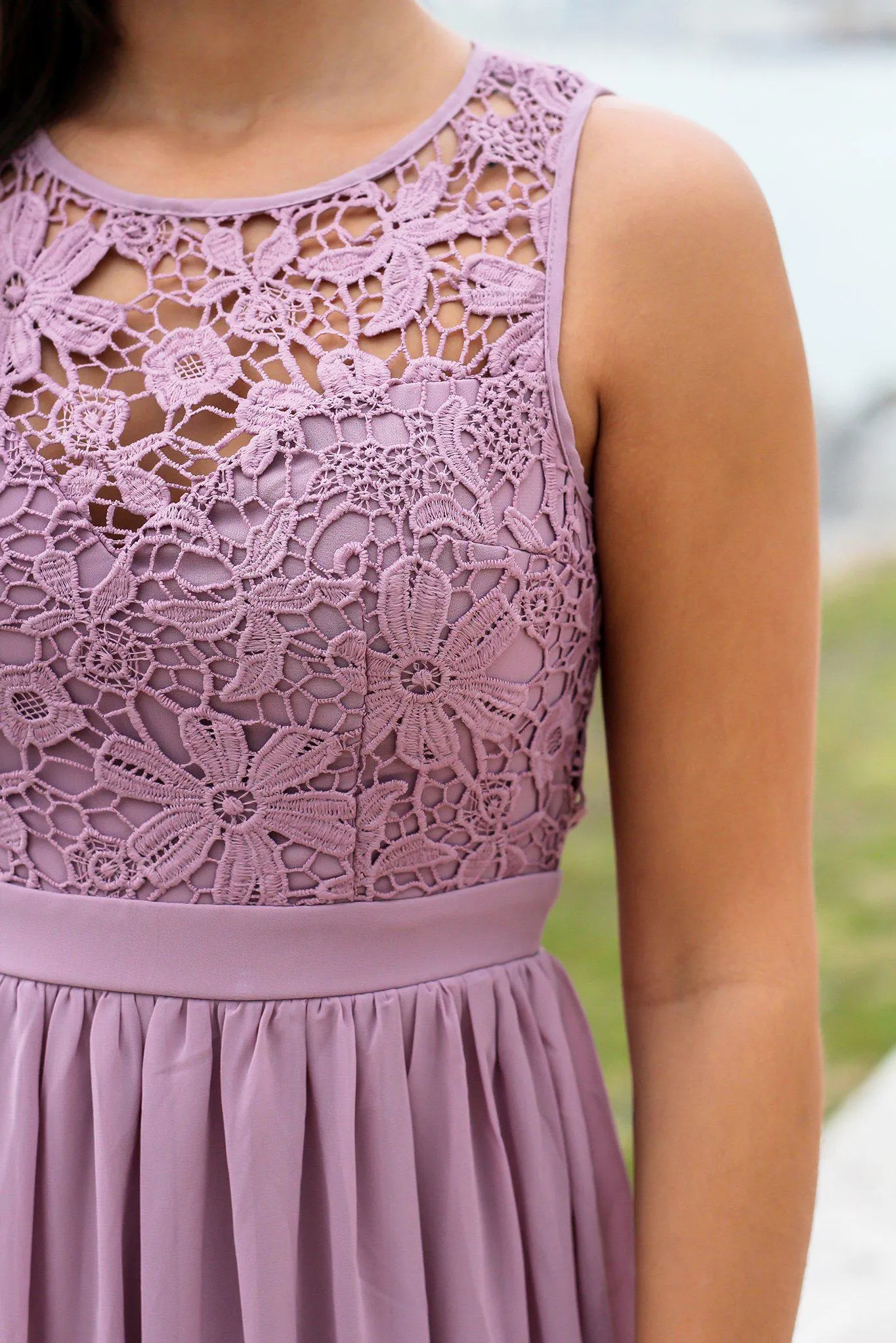 Mauve Crochet Maxi Dress with Open Back