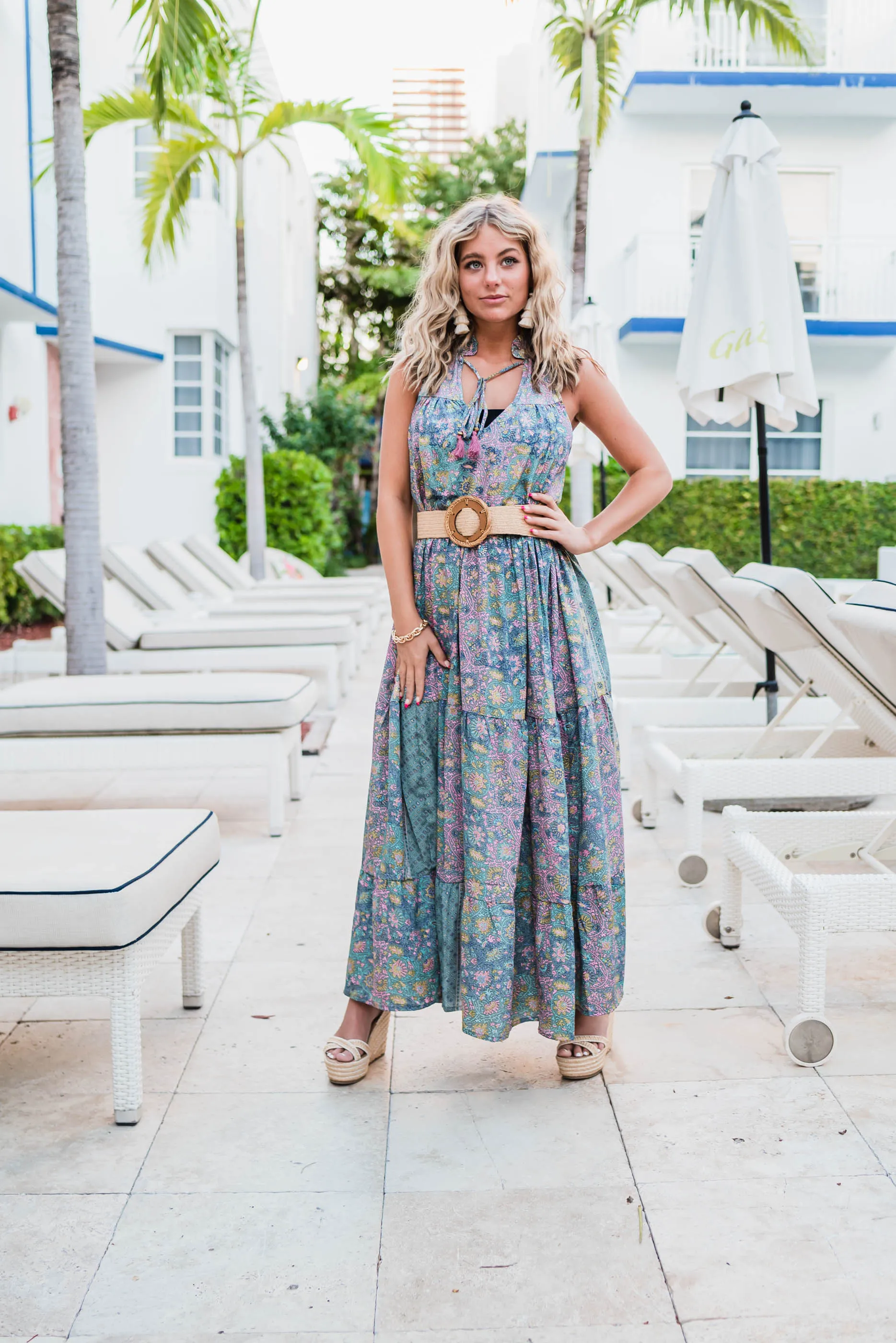 Metallic Floral Halter Maxi Dress - Final Sale