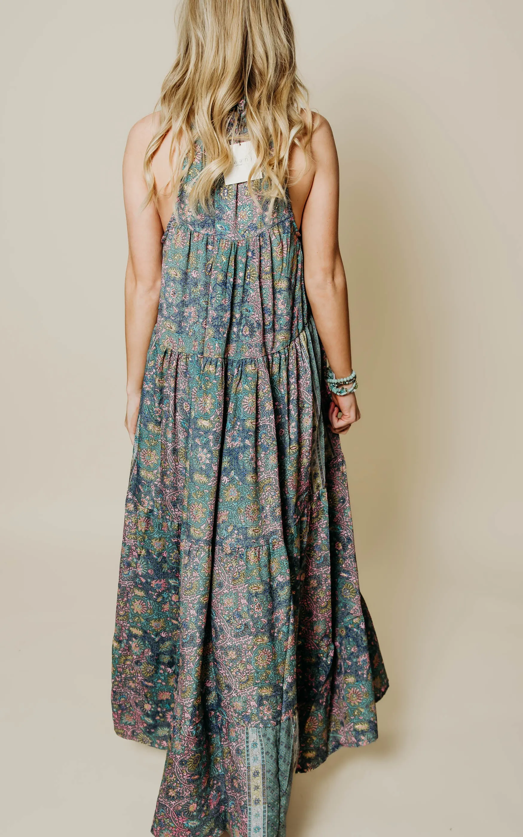 Metallic Floral Halter Maxi Dress - Final Sale