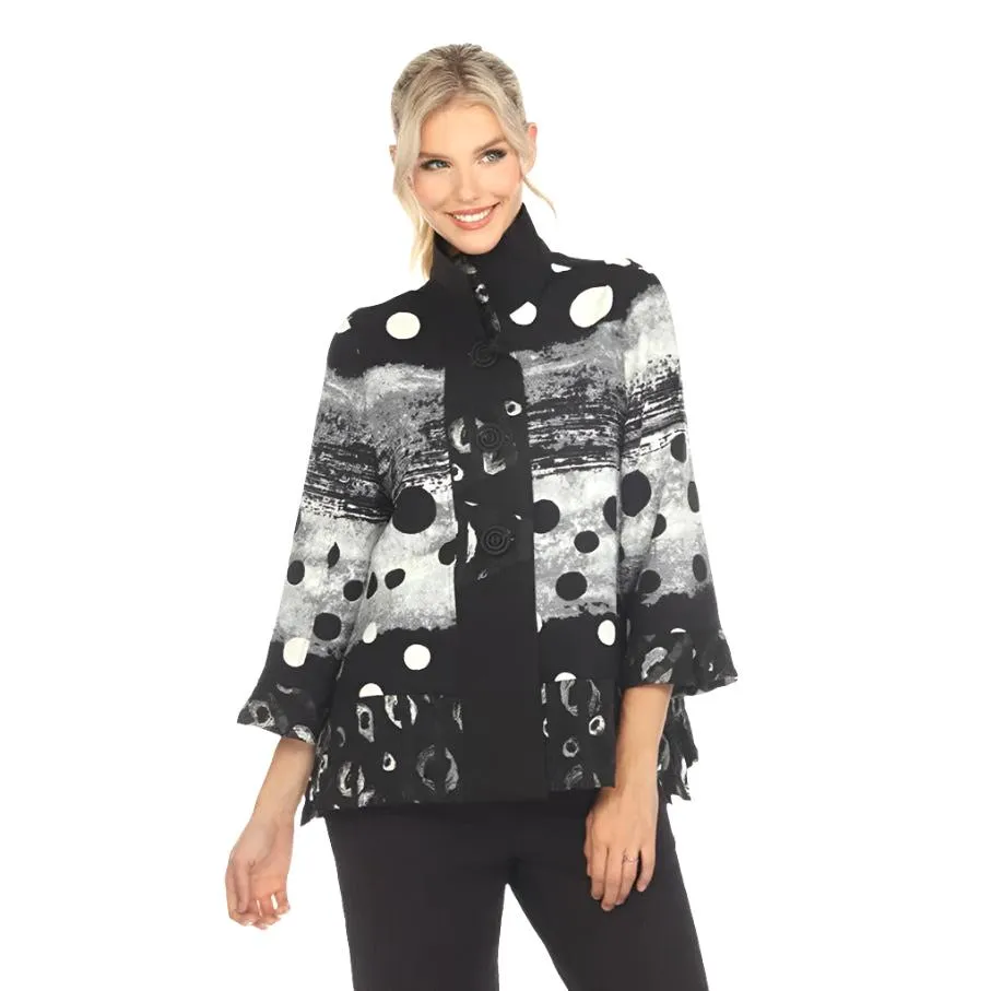 Moonlight Polka-Dot High Collar Jacket in Black, Grey & White - 3785