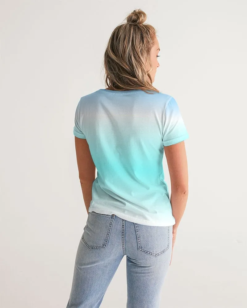 Ocean Blue Ombre V-Neck Women's Tee