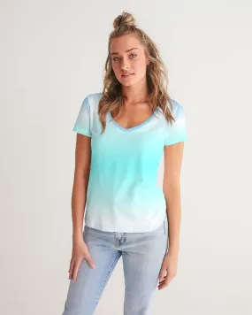 Ocean Blue Ombre V-Neck Women's Tee