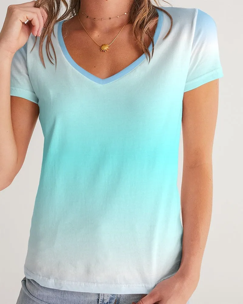 Ocean Blue Ombre V-Neck Women's Tee