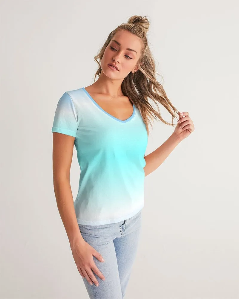 Ocean Blue Ombre V-Neck Women's Tee