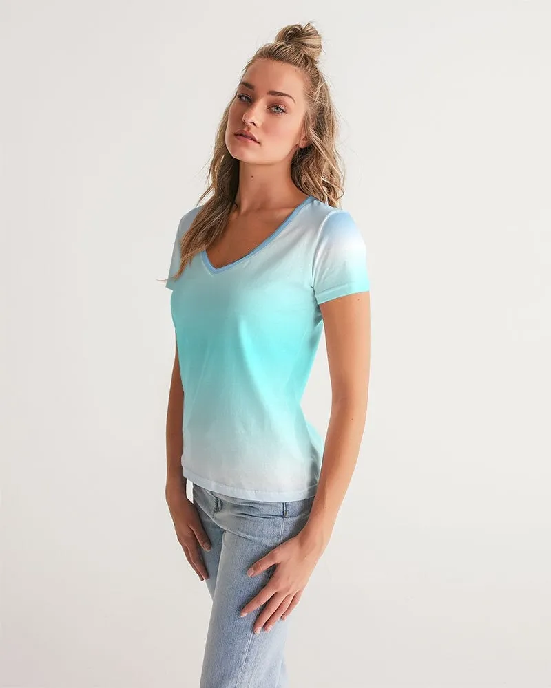 Ocean Blue Ombre V-Neck Women's Tee