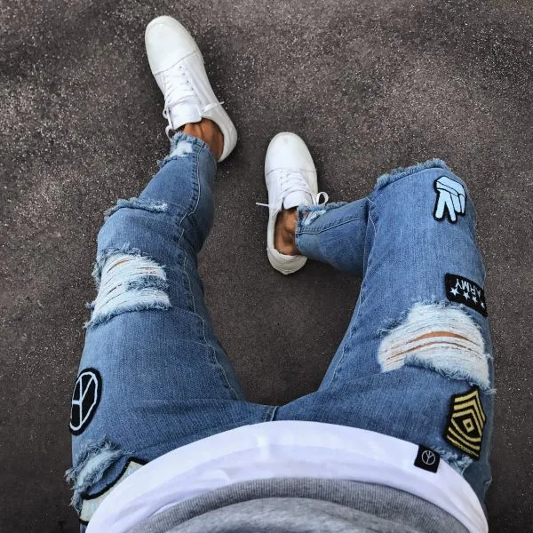 Peace Sign Ripped Skinny Jeans - 3 Colours