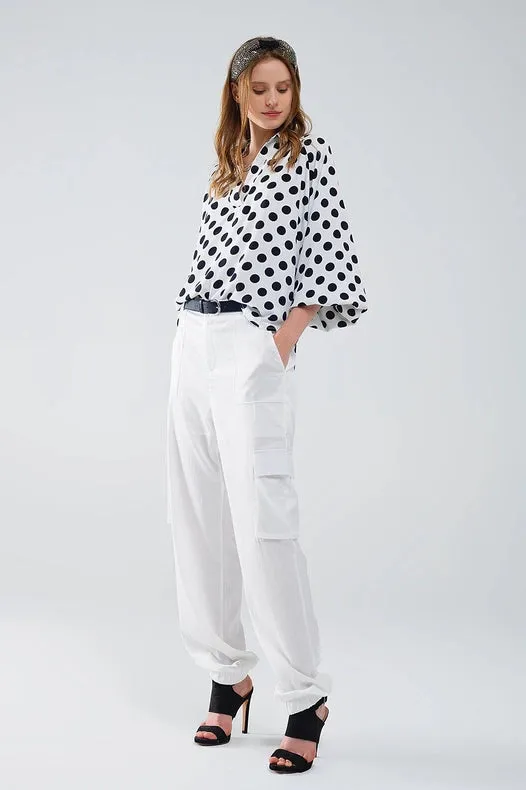 Polka Dot Blouse with V-Neck and Balloon Sleeves