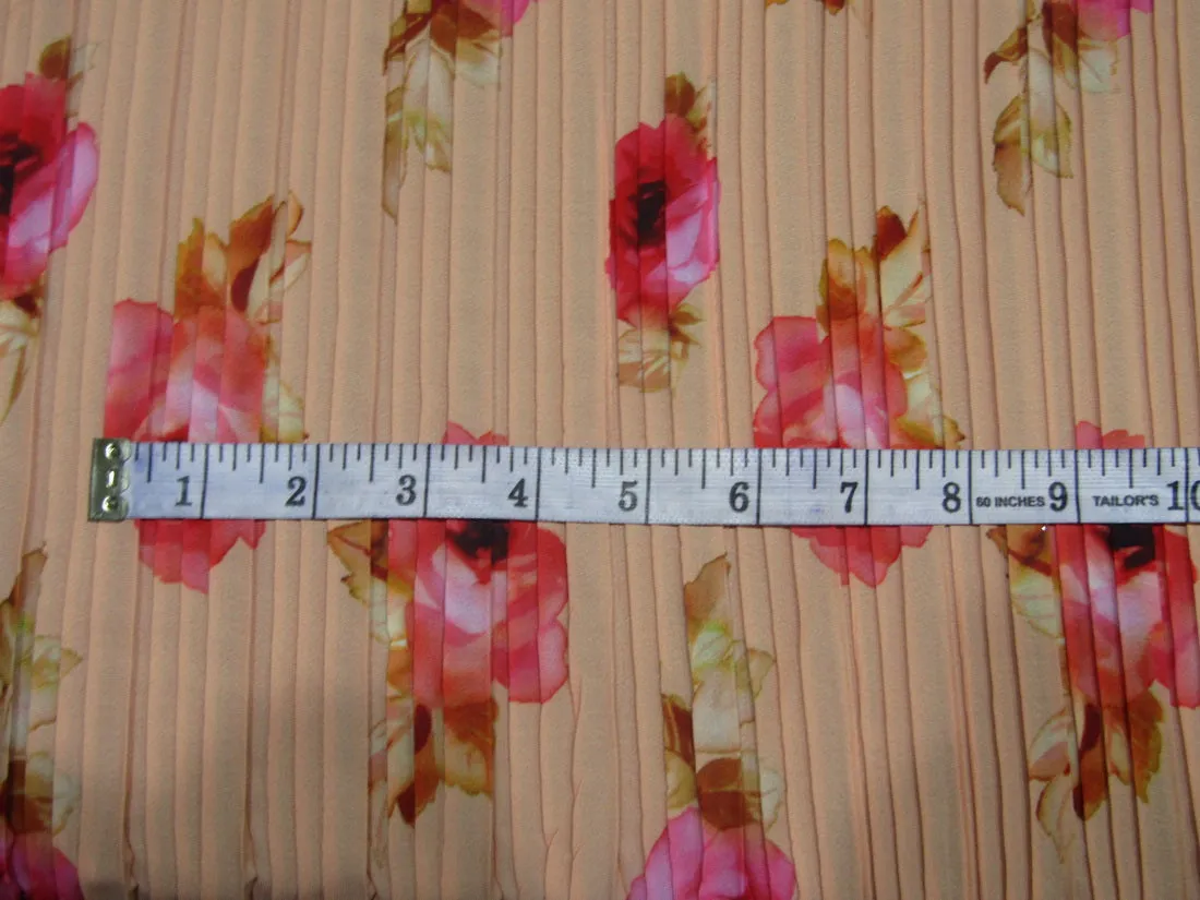 Polyester Pleated Printed Georgette Peach Fabric ~ 44'' wide