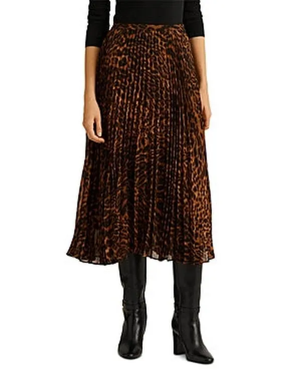 Ralph Lauren Animal Print Pleated Midi Skirt