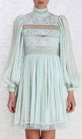 'Rhythm Spiral' Empire Dress in Mint Green