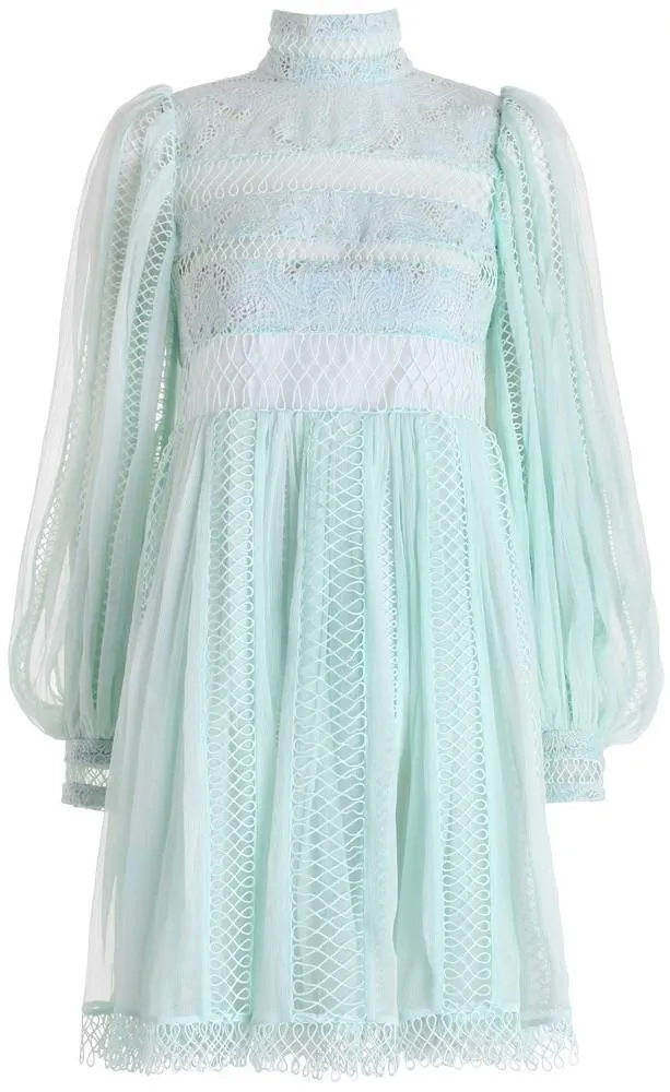 'Rhythm Spiral' Empire Dress in Mint Green