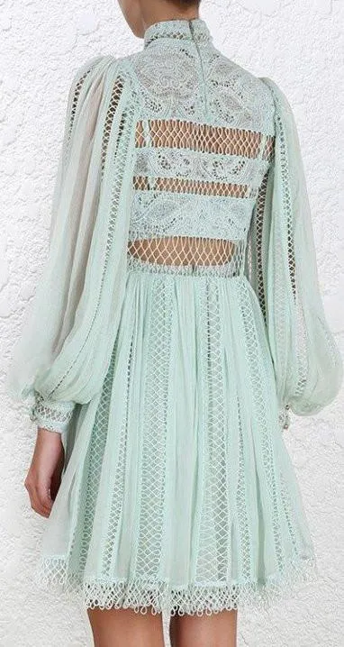 'Rhythm Spiral' Empire Dress in Mint Green