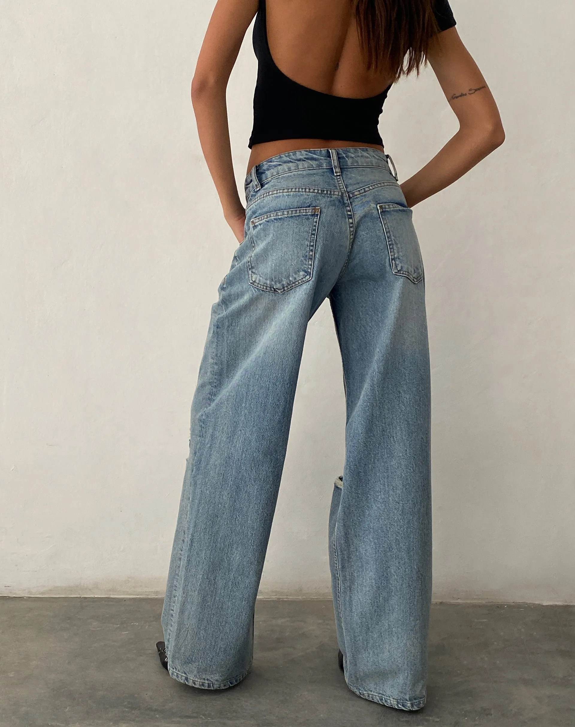 Ripped Roomy Extra Wide Low Rise Jean in Vintage Blue Wash