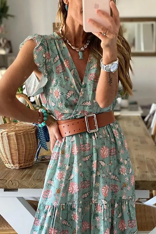 Ruffles Floral Print Maxi Dress