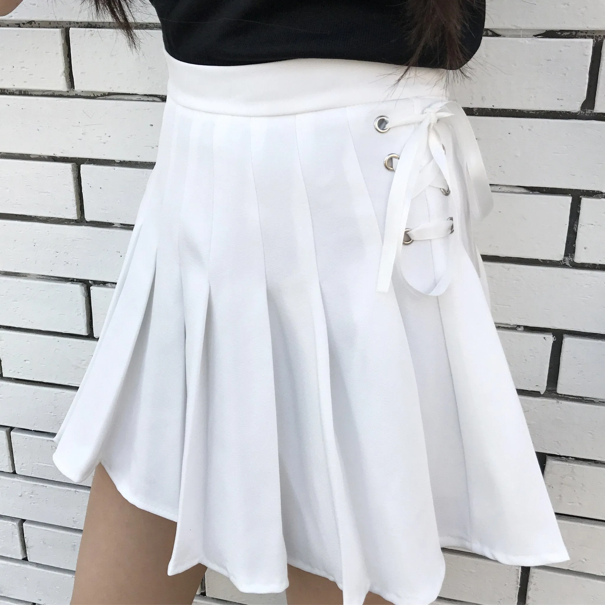 Side Lace Up Pastel Colors Pleated Skirts