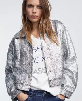 Silver crackled bomber jacket