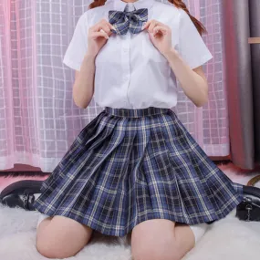 [Skirt / Bow] JK Myth Blue plaid uniform skirt