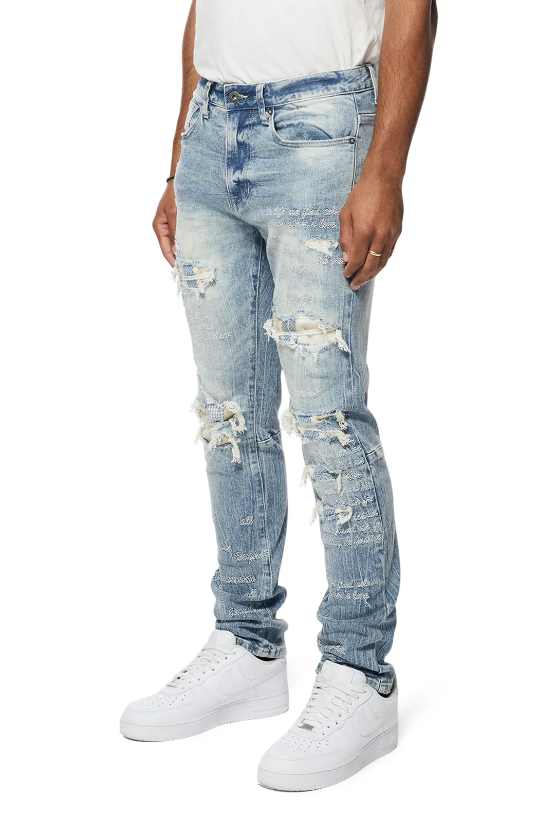 Smoke Rise Men's Embroidered Plaid Backed Denim Jeans