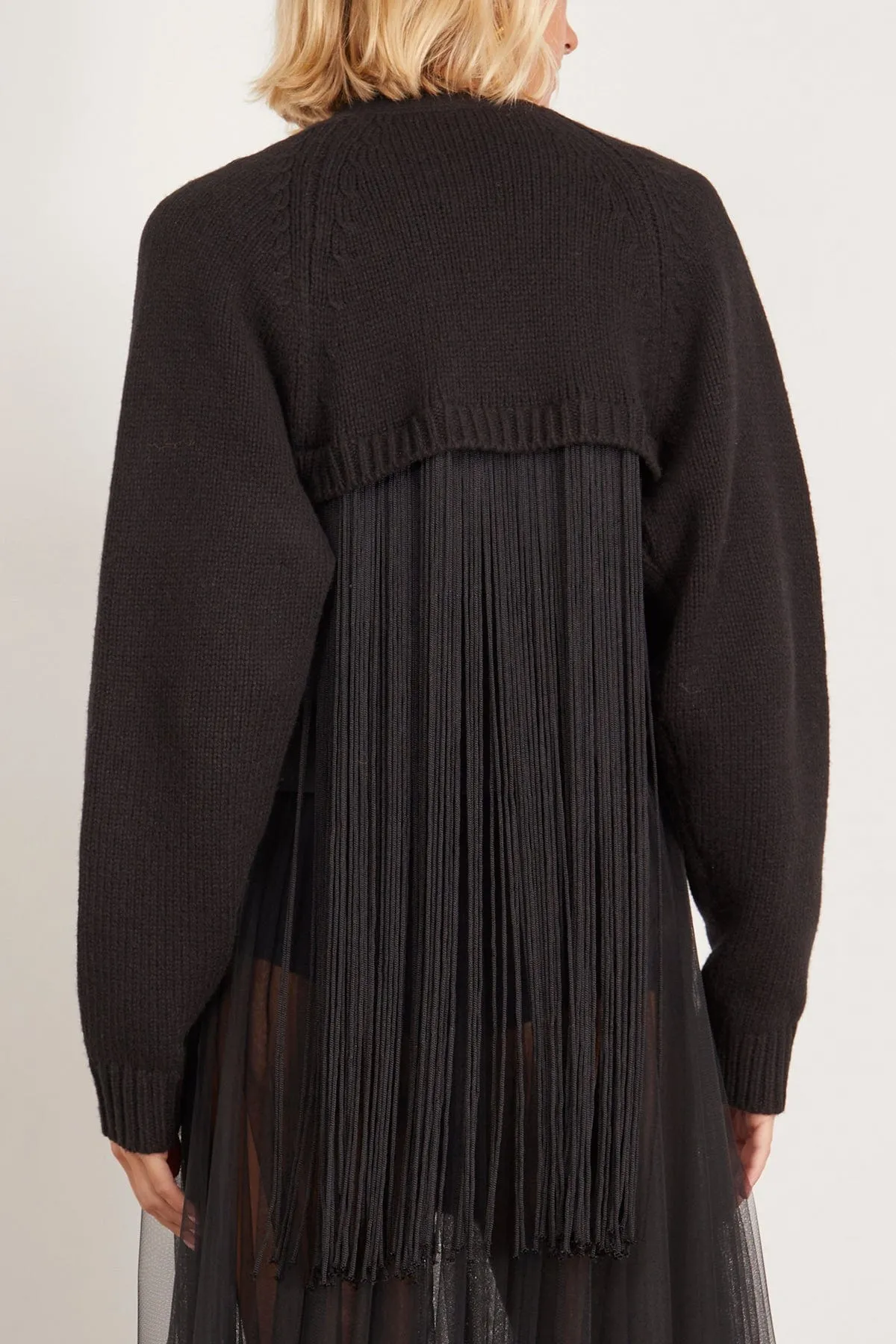 Soft Sweaters Fringed Half Cardigan in Black