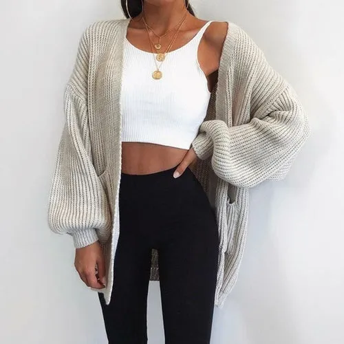 Solid Color Knitted Sweater Cardigan