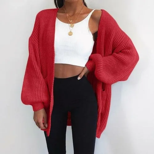 Solid Color Knitted Sweater Cardigan