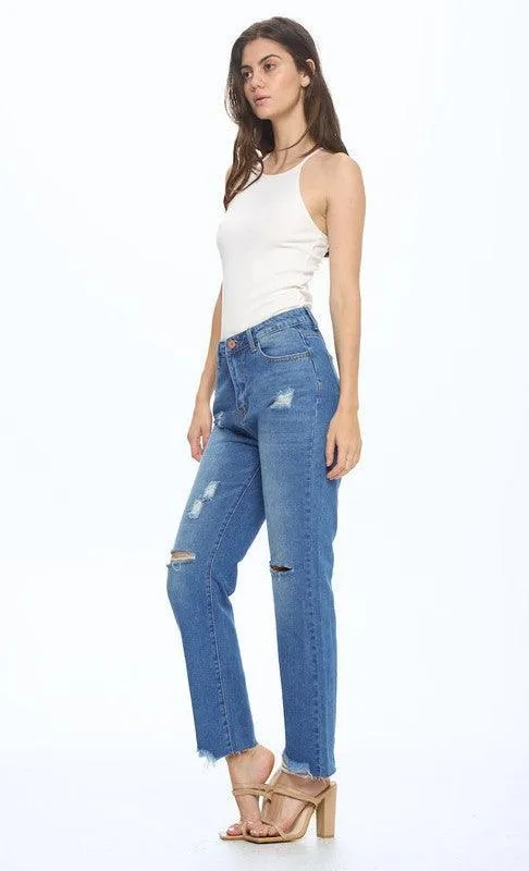 Straight Leg Ripped Knee Cropped Boyfriend Fit Jeans